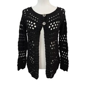 Jenny Moda‎ Italy Wool Open Knit Crochet Cardigan Sweater Whimsigoth Small